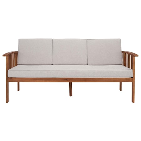 Safavieh Finnick Outdoor Bench, Natural Wood & Light Grey Cushion PAT7303E